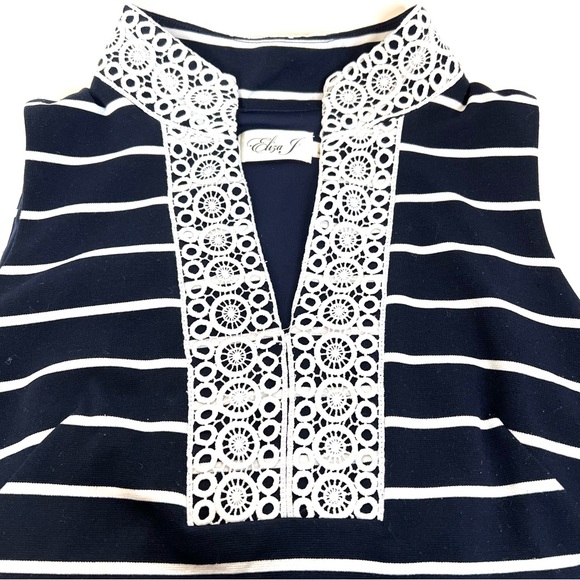Eliza J striped a-line lace trim navy dark blue dress - Picture 10 of 10